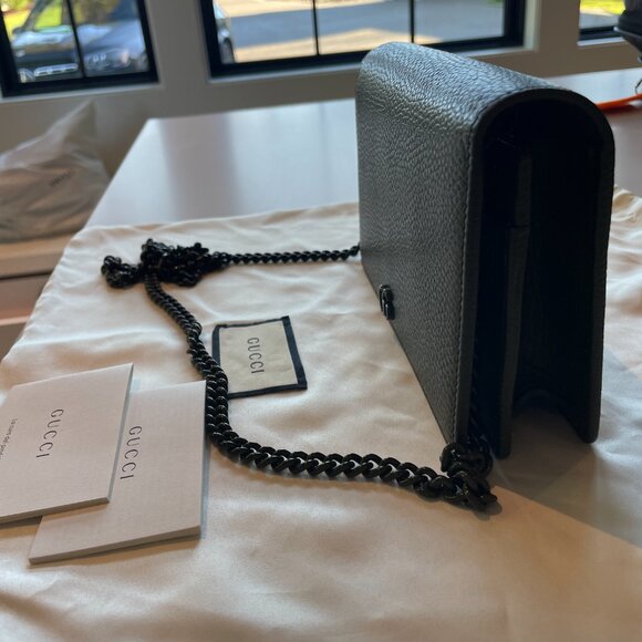 GUCCI Calfskin Enamel Monochrome Mini GG Marmont Chain Wallet Military Wood - Picture 3 of 7